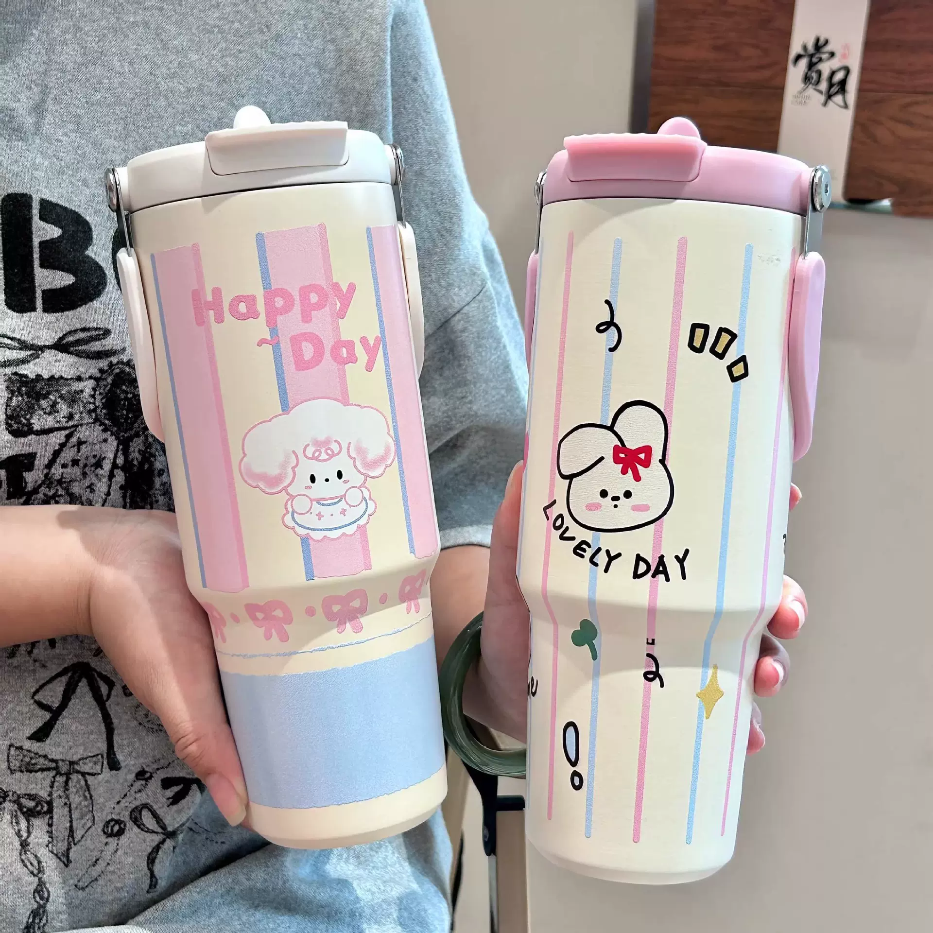 新款卡通动物咖啡冰霸杯大容量高颜值便携l吸管杯子户外女保温杯