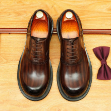 商务正装休闲皮鞋男真皮手工擦色英伦复古擦色牛津鞋圆头外贸男鞋