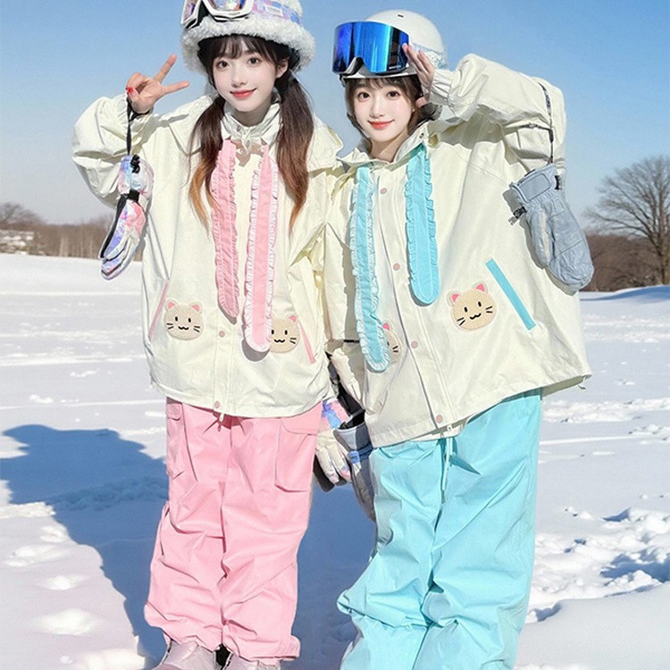 LDAB小熊撞色雪服2026新款冬可爱网红打卡拍照单板运动滑雪服套装