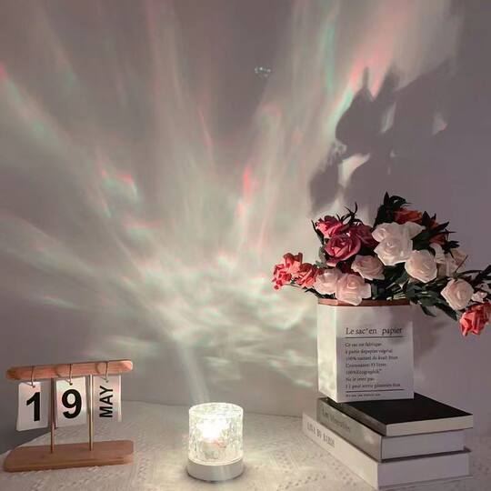 Cylindrical water ripple atmosphere lamp mood night light crystal rotating projection color bedroom bedside atmosphere small table lamp