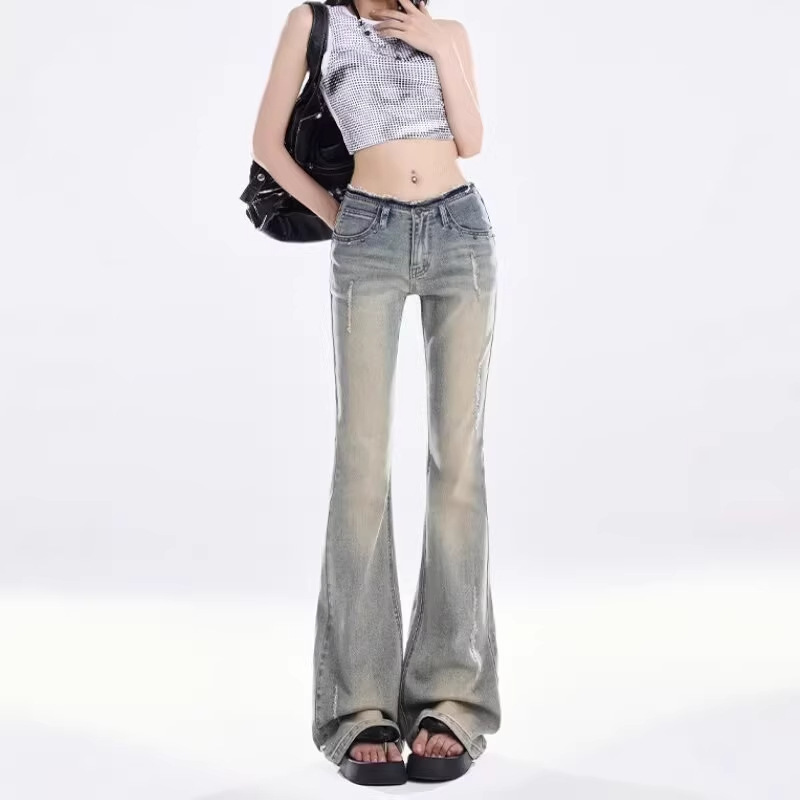 2026 New Vintage Distressed American-Style Low-Waist Skinny Jeans for Women, Slim Fit, Stretchy, Ripped, Slightly Flared Long Pants 2026 New Vintage Distressed American-Style Low-Waist Skinny Jeans for Women, Slim Fit, Stretchy, Ripped, Slightly Flared Long Pants