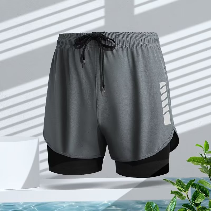 "clearance to pick up leaks foreign trade withdrawal ice silk swimming trunks men's anti-embarrassment quick-drying plus size flat angle hot spring swimming short