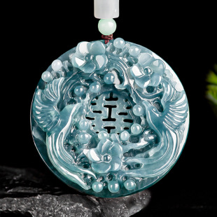 Natural A goods jade blue water double happiness door happy eyebrow magpie pendant ice jade stone men's pendant women