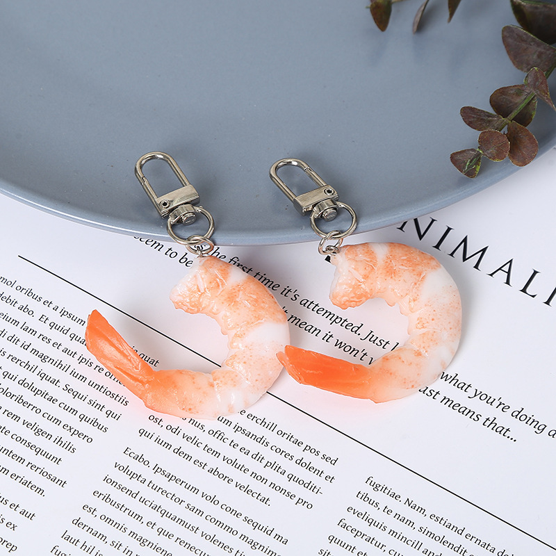 New PVC simulation shrimp keychain creative food metapenaeus ensis bag pendant fun food play model pendant