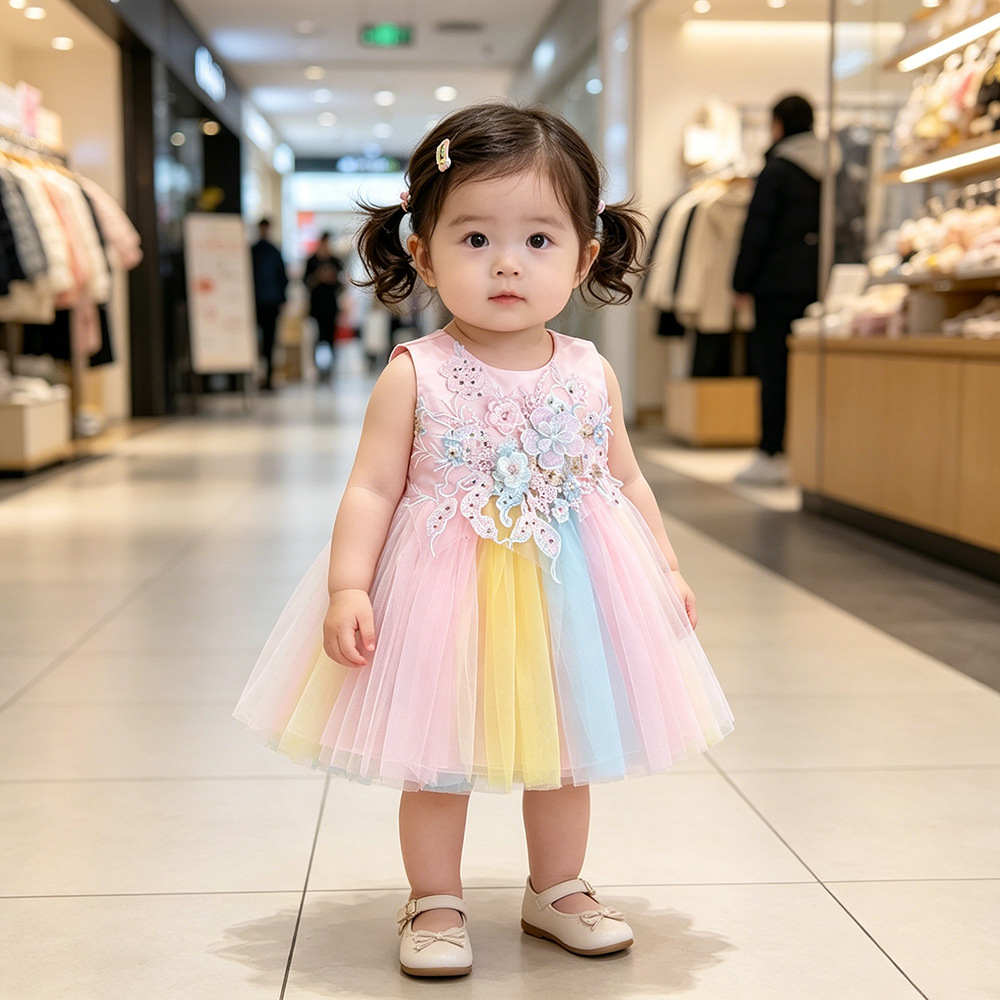 Flower girl's dress girls' piano performance guzheng performance dress Girls' wedding dress girls' birthday fluffy yarn children's princess dress