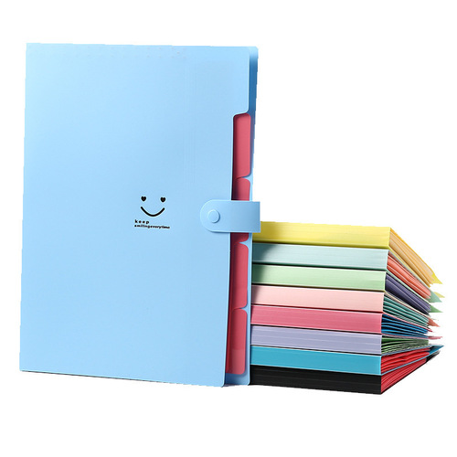 A4 Large Capacity Folder Candy Color Data Book Multi-Layer Insert File Bag Button Style Accordion Bag PP Data Bag