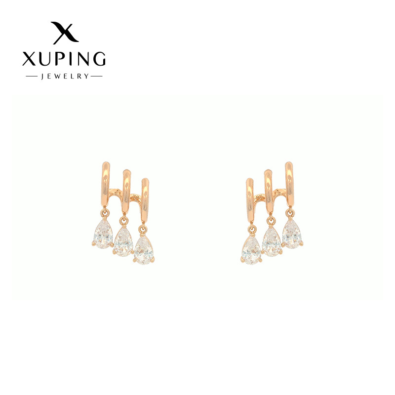 La nueva moda de Xuping, pendientes de temperamento de circón con flecos de alta gama, diseño de nicho, pendientes exquisitos de todo fósforo al por mayor