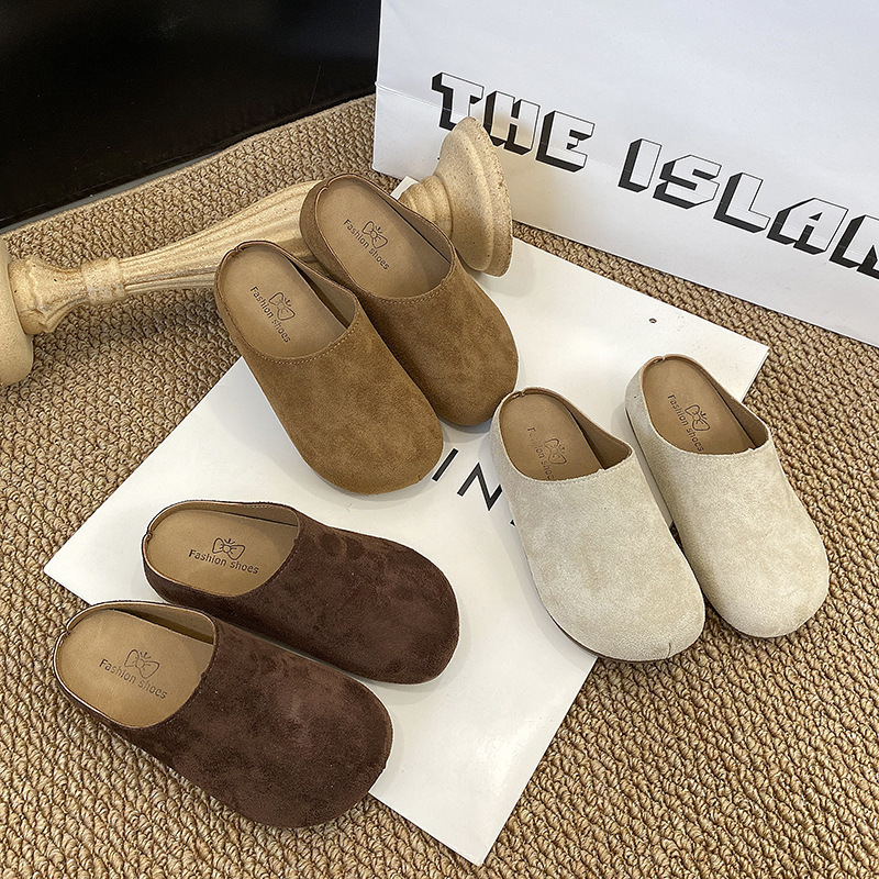 女童厚底复古勃肯鞋2025秋季新款中大童懒人一脚蹬外穿包头半拖鞋|undefined