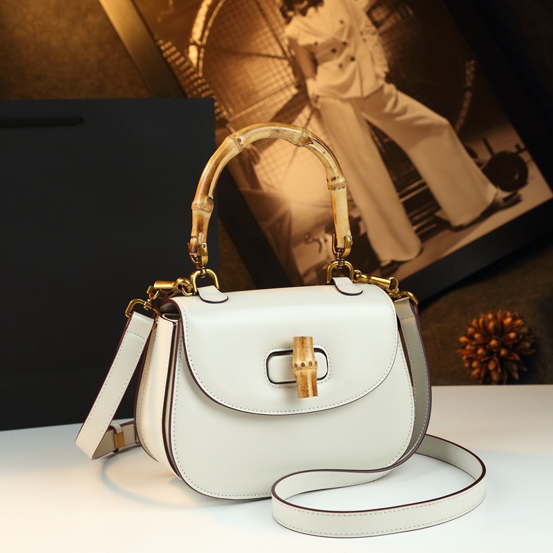 Bamboo Joint Handle Handbag Retro Saddle Bag Genuine Leather Women's Bag 2025 New Arrival Luxury Small Shoulder Crossbody Bag - Thumbnail 6
