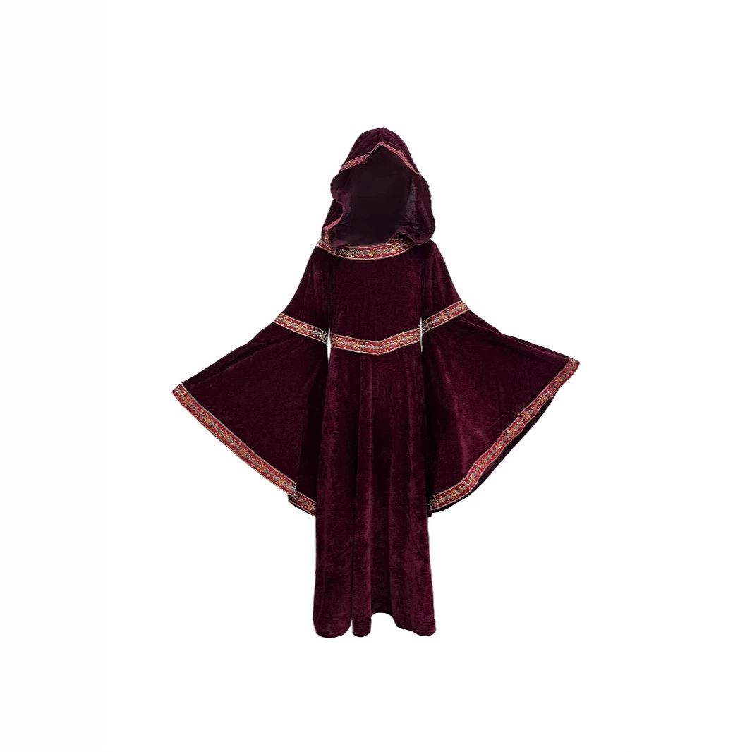 Костюмы для вечеринки на Хэллоуин, европейское средневековое бордовое черное детское ретро-платье эпохи Возрождения