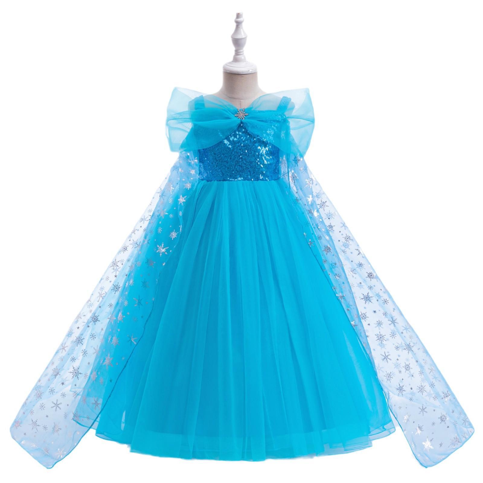 Ropa de niños nuevo vestido de princesa de nieve, vestido de chapa, vestido de vestido largo, vestido de niños