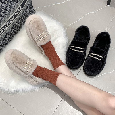 With female cotton shoes 2021 winter new pattern Korean Edition fairy Flat bottom Plush fashion Exorcism peas Women's Shoes On behalf of