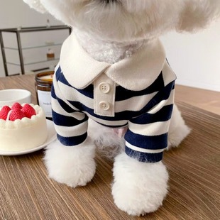 Spring Dog Clothes Casual Striped Crewneck T-shirt Medium and Small Dog Thin Polo Shirt Two-legged Clothing Pet Clothing