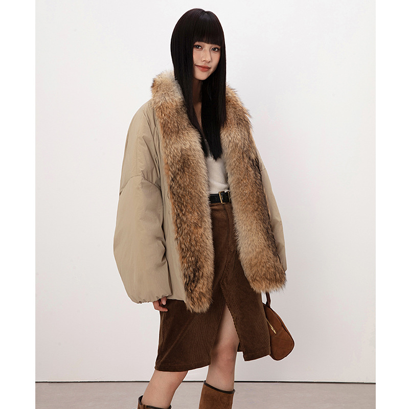 Ningpai 2025 Winter New Hungarian White Goose down Detachable Coyote Fur Collar down Jacket | Snow Mountain Parka