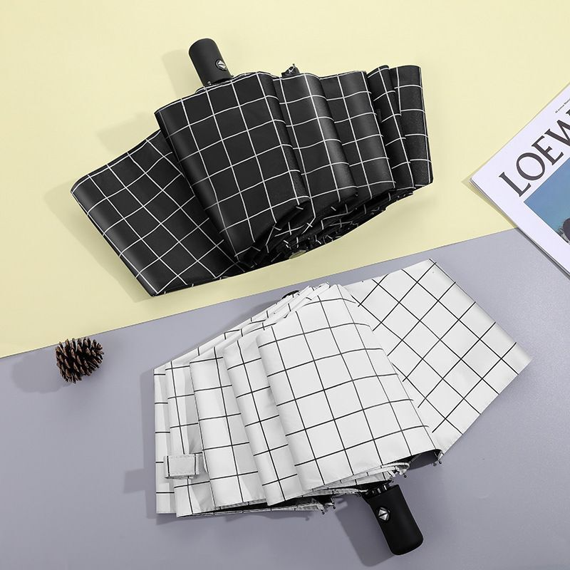 Wholesale Plaid sun umbrella manual reverse umbrella folding sun protection sun shade rain dual-use umbrella black glue three fold Sun Wholesale Plaid sun umbrella manual reverse umbrella folding sun protection sun shade rain dual-use umbrella black glue three fold Sun