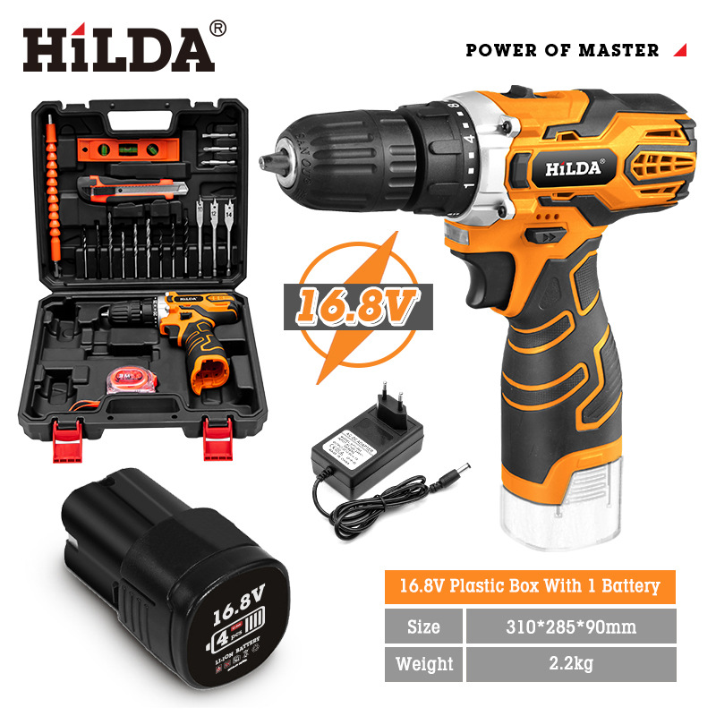 Hilda en stock recargable impacto taladro batería de litio mano taladro hogar al por mayor destornillador eléctrico Accesorios
