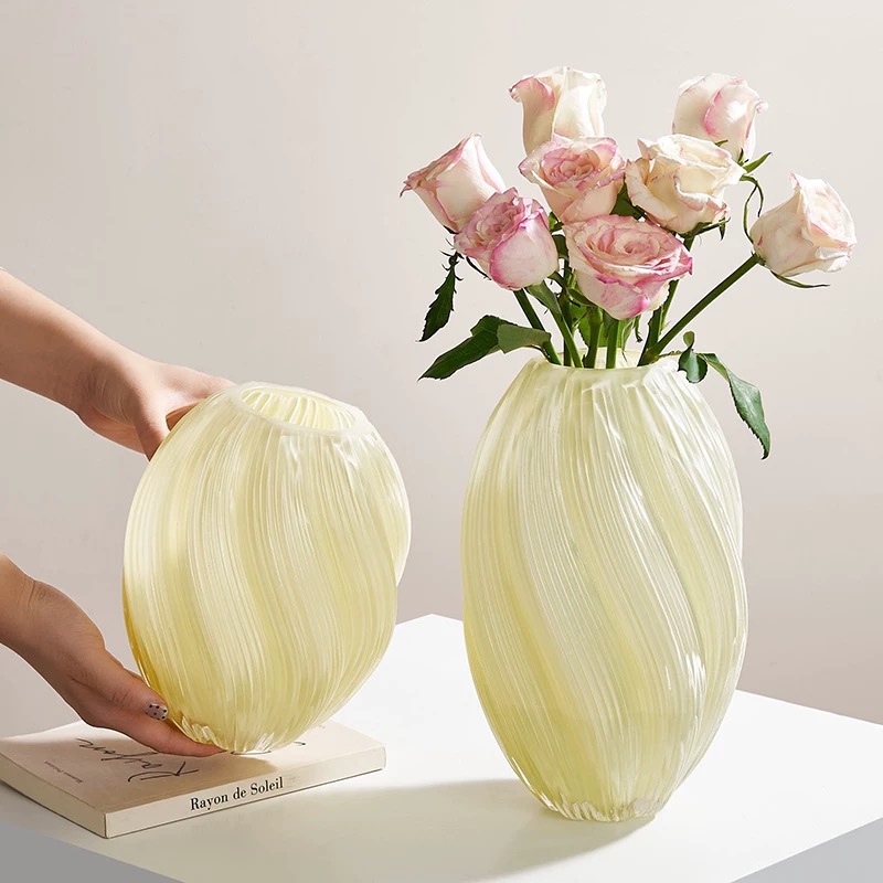 Jarrón de lujo ligero, jarrón de vidrio en espiral retorcido, decoración del hogar de la sala de estar, hermoso arreglo floral hidropónico, decoración de mesa