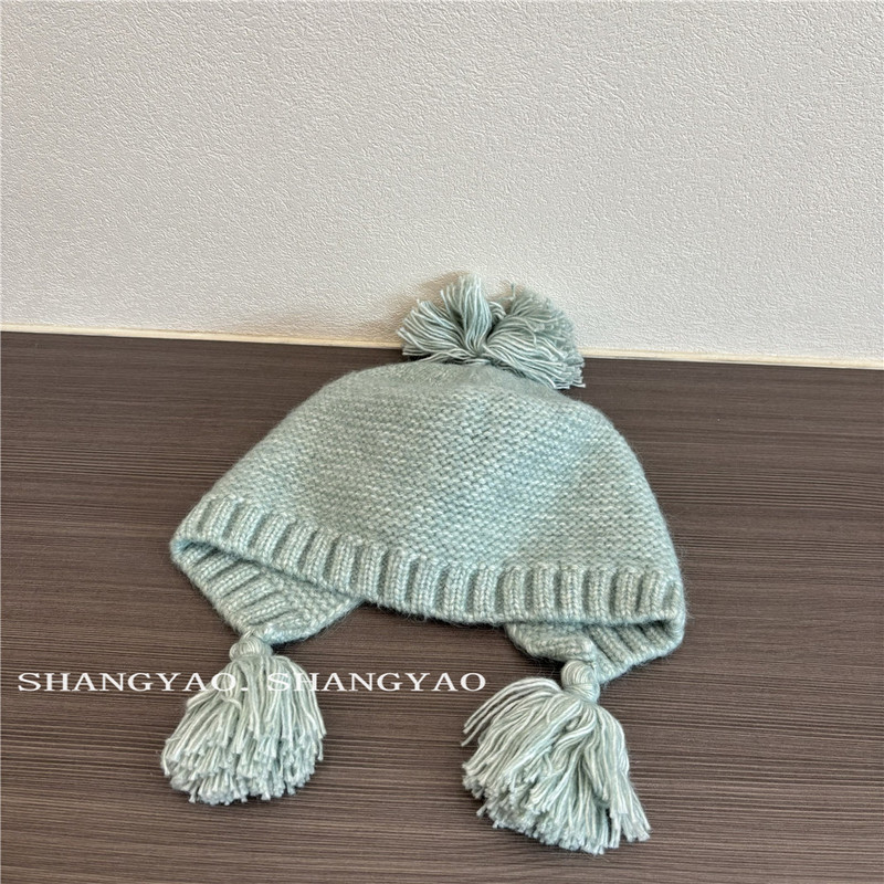 儿童帽子秋冬可爱毛球针织帽男女宝宝保暖户外护耳流苏毛线帽潮童|undefined