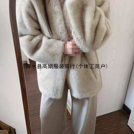 水貂冬季外套新款年轻气质皮毛皮草一体毛毛时尚休闲慵懒短款大衣