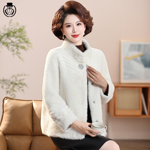 Mink Fur Collar fleece-lined Short Coat Autumn and Winter Fur One-piece Light Luxury Elegant Internet Celebrity Coat Designer