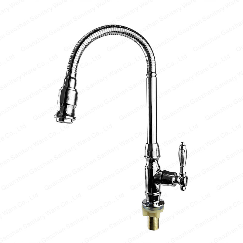 Factory flexible pipe rotating sink single cold water deck installation kitchen faucet zinc alloy quick turn on faucet