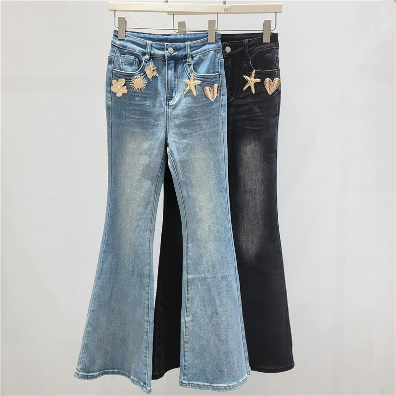 Alta sensación tridimensional decoración micropantalones jeans para mujeres 2026 primavera nuevos pantalones jeans elásticos delgados