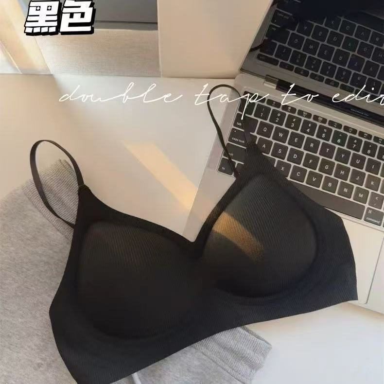 无痕运动内衣女一体式固定杯小胸聚拢显大漫画胸无钢圈细肩带文胸|undefined