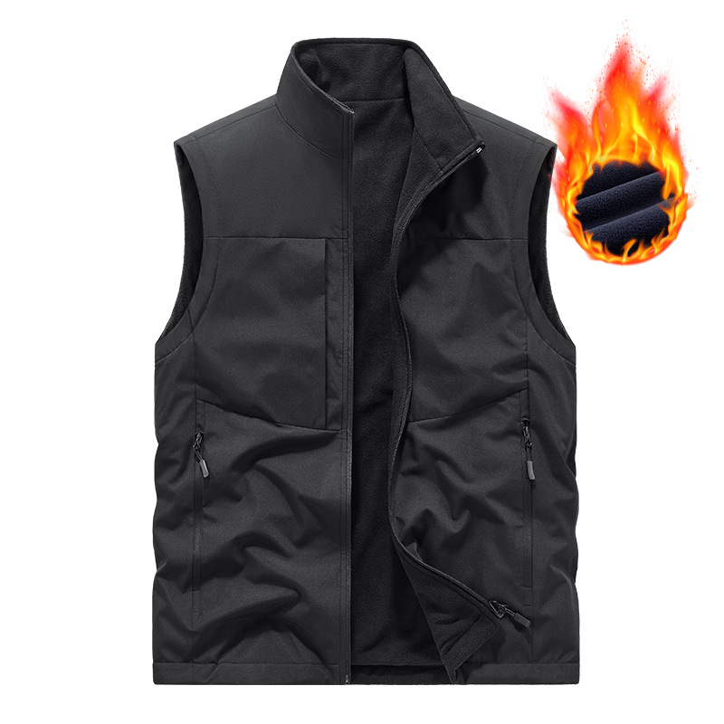 Primavera y otoño, uso de doble cara más chaleco de comercio exterior de terciopelo, chaleco de herramientas multibolsillo antisalpicaduras para exteriores para hombres, personalización avanzada