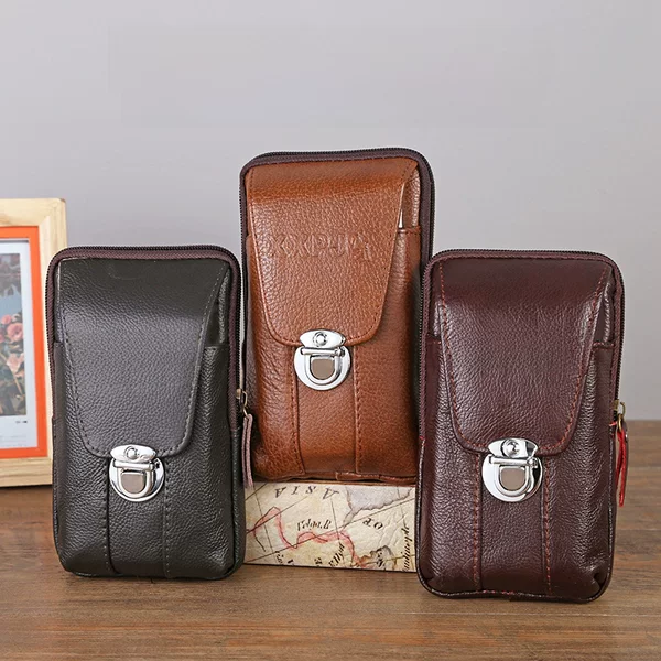 Men's Leather Change Mobile Phone Waist Bag Multi-functional Portable Vertical Leather Bag Anti-theft Large Capacity Coin Purse Wholesale