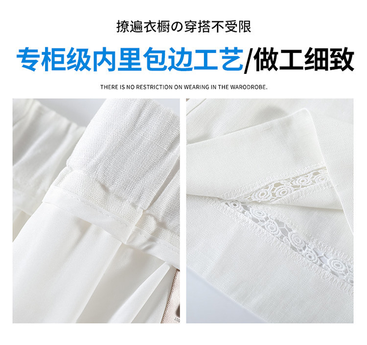 Quần short vải lanh nữ cạp cao ống rộng dáng chữ A — Xanh lông mòng đen chi tiết 34