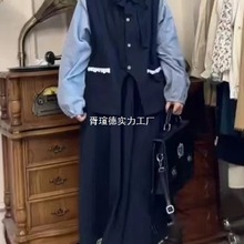 日系软妹森系简约马甲女学生秋复古半身裙休闲衬衫套装纯色印染