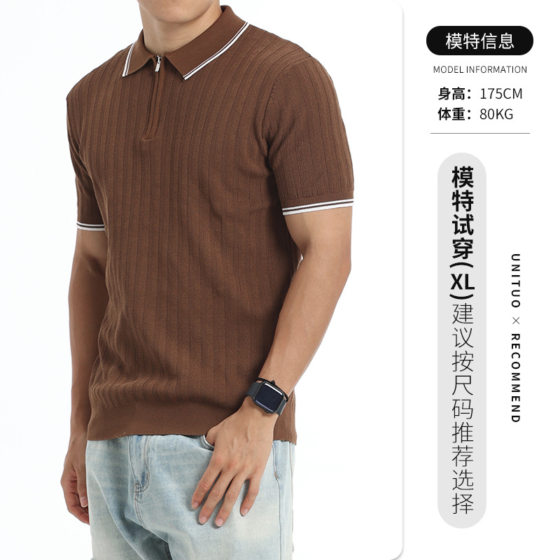 Camisas de polo de hielo de alta calidad con cremallera, camisetas de polo de hombre de manga corta, negocios casuales, camisetas de cuello para hombres