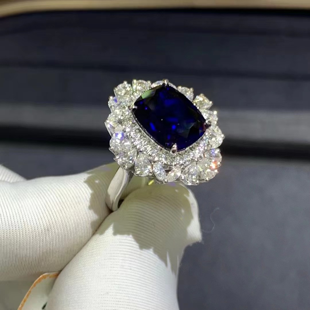 Incrustado cultivado zafiro 5.28 quilates oro 9 quilates con GRC certificado internacional de joyería real minimalista