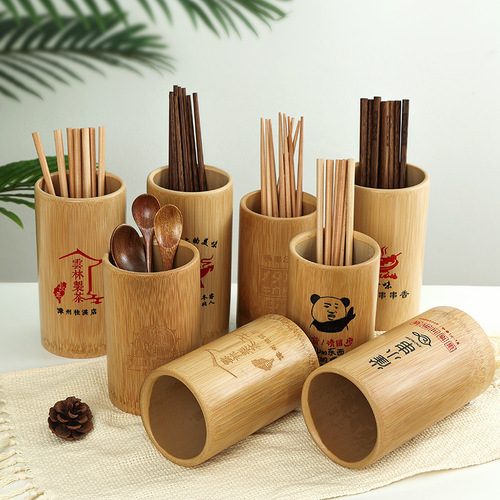 Bamboo Chopstick Holder Wooden Household Restaurant Hotel BBQ Skewer Bamboo Stick Holder Commercial Noodle Shop Chopstick Bucket Bamboo Stick Holder with Engraving