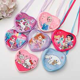 跨境创意儿童毛绒斜跨包卡通儿童单肩包冰雪三利欧爱心零钱包