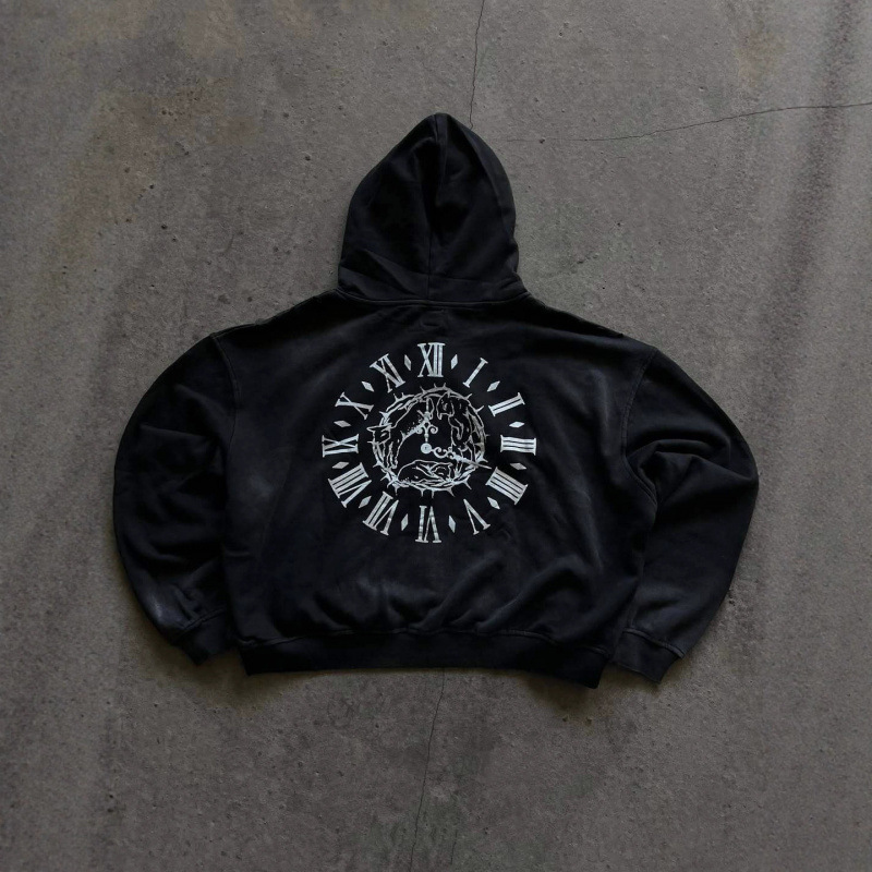 Men's Clothing European And American High Street Dark Style Hooded Zipper Sweatshirt Men And Women Autumn And Winter Trendy Street Retro Loose Jacket_viptrois.com