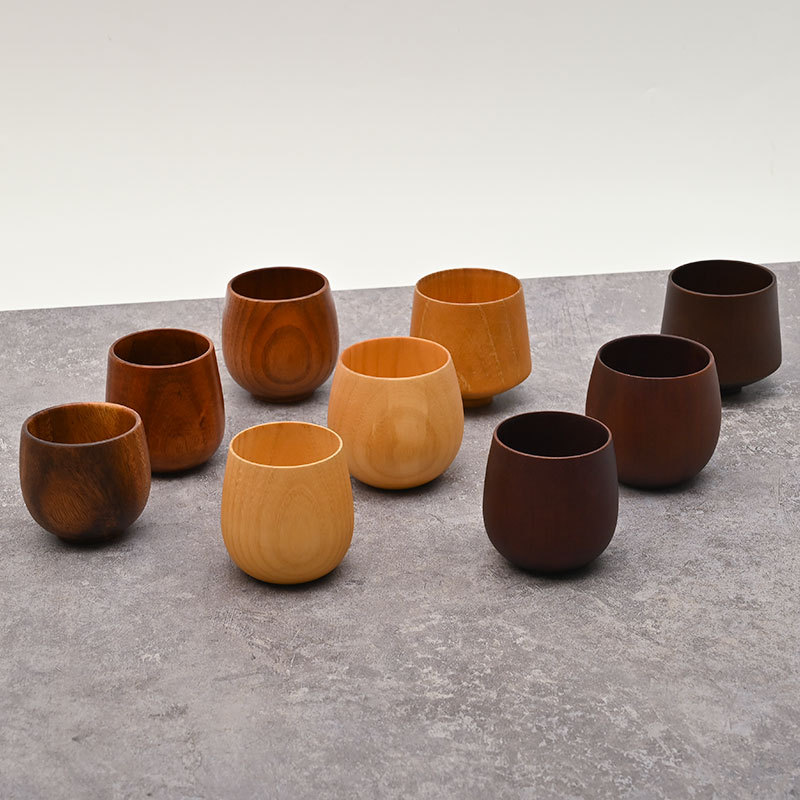 Suministro directo de fábrica calor aislamiento creativo gran vientre taza de madera entera cavando protección ambiental agua taza de madera de primera clase taza de madera al por mayor