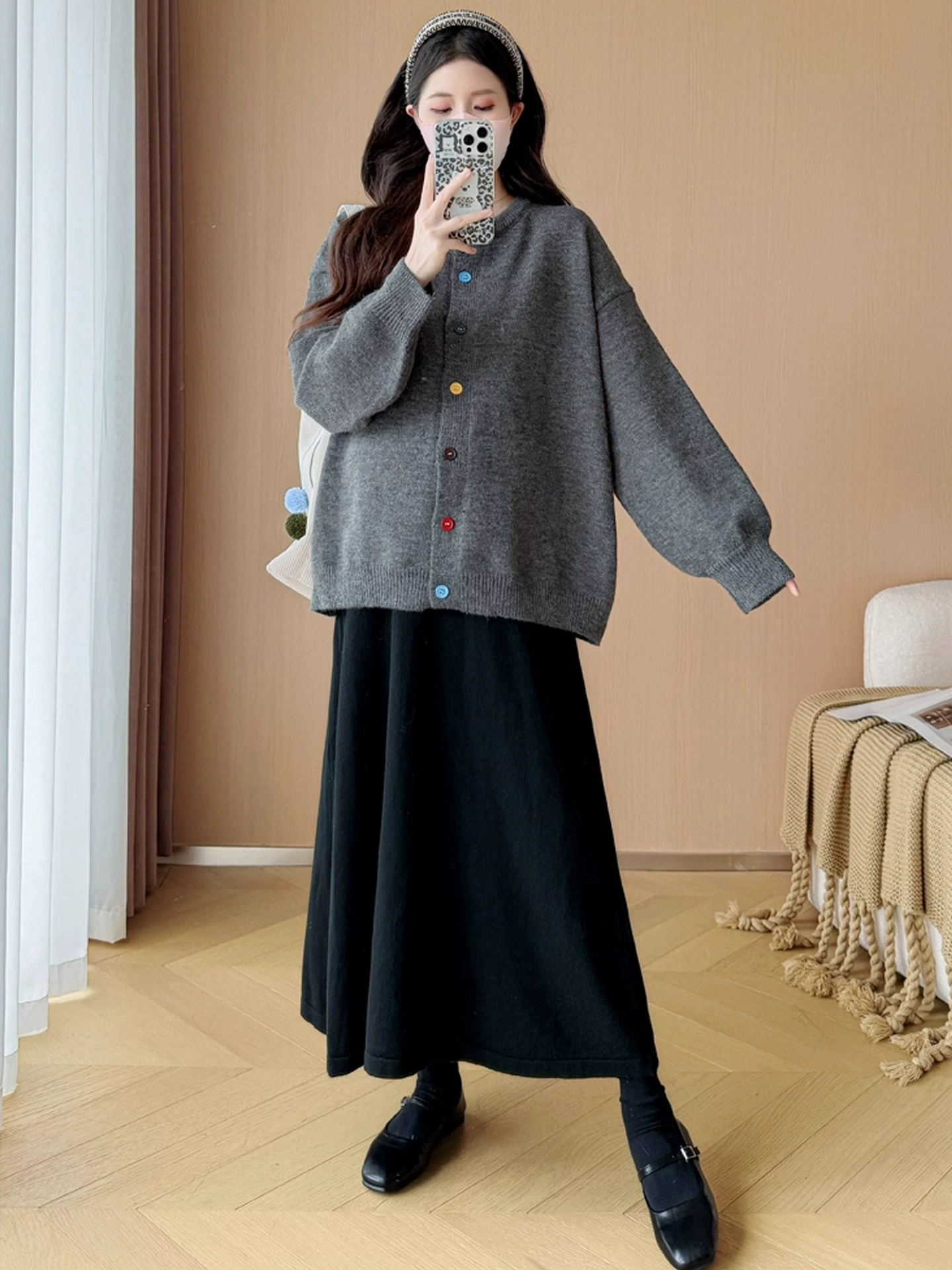 Комплект для беременных, кардиган, брюки, осень, западный стиль, свободный крой