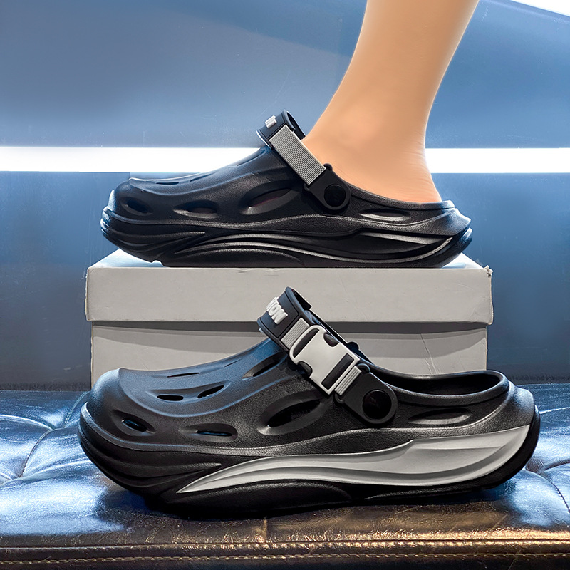 Zapatos con agujeros para hombres y mujeres nuevas medias pantuflas de verano transpirables y exteriores Baotou antideslizante pisando la mierda para conducir sandalias de alta gama