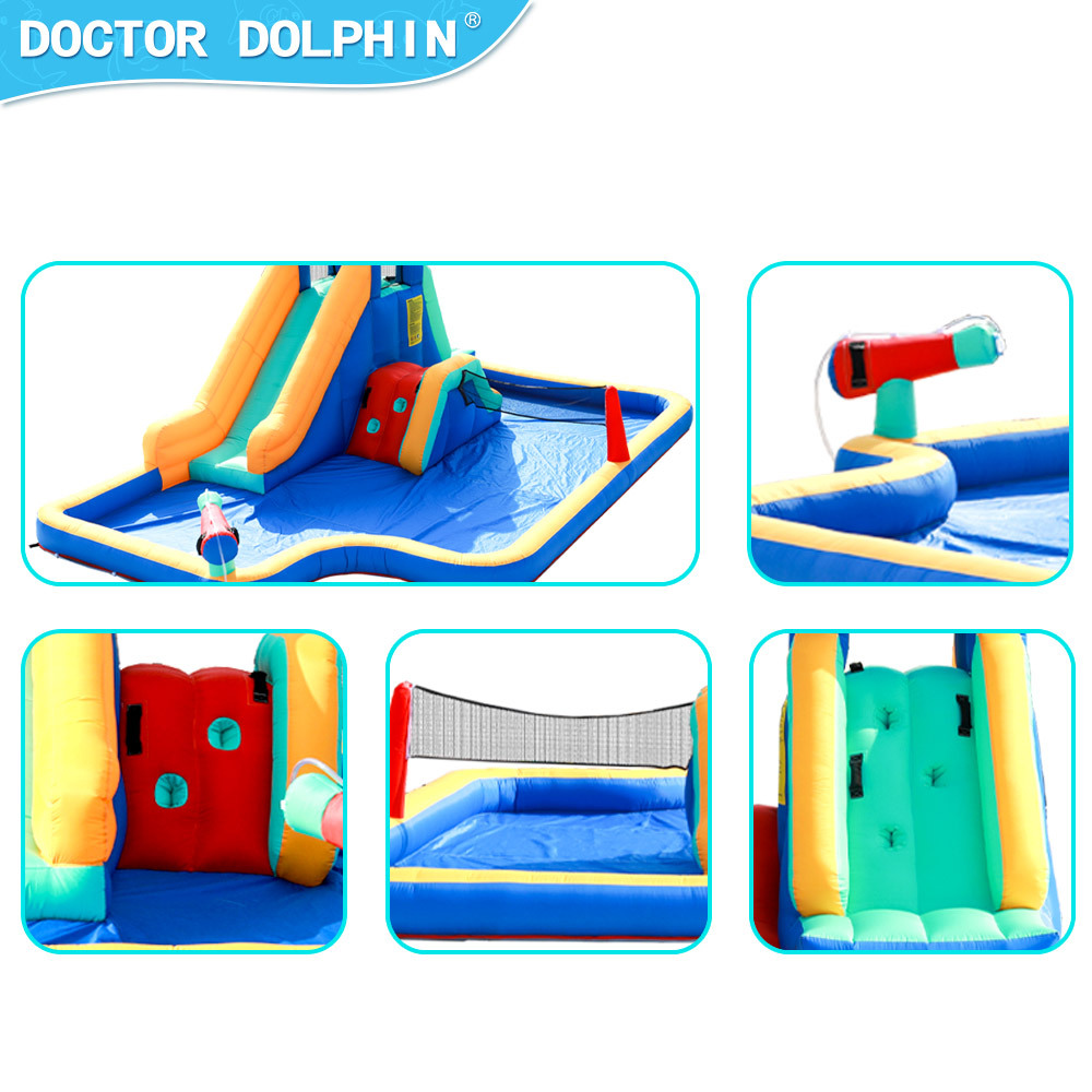 Castillo Inflable Doctor Dolphin, Castillo Acuático Inflable con Rociadores de Agua para Niños, Tobogán Inflable, Trampolín, Piscina Infantil, Venta al por Mayor