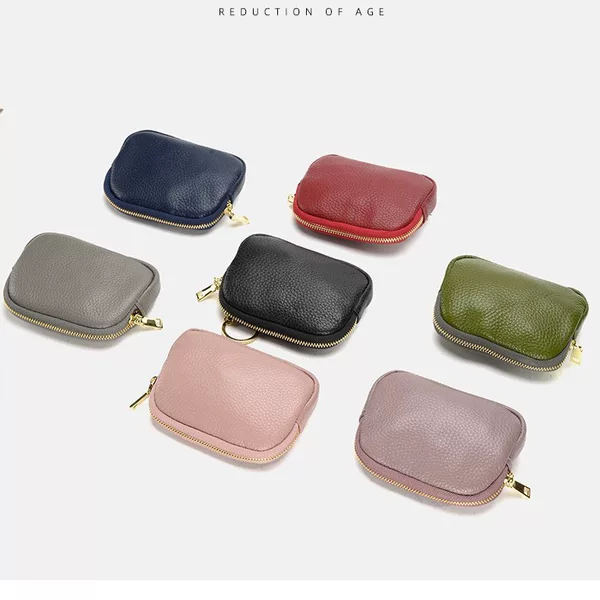 2024 New First-Layer Cowhide Genuine Leather Clutch Coin Purse Large Capacity Design Coin Card Holder Quilted Chain