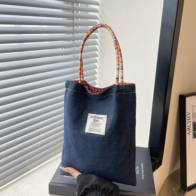 Ins nueva mochila de hombro de doble cara de mezclilla retro americana de doble uso de gran capacidad casual moda bolso de viaje