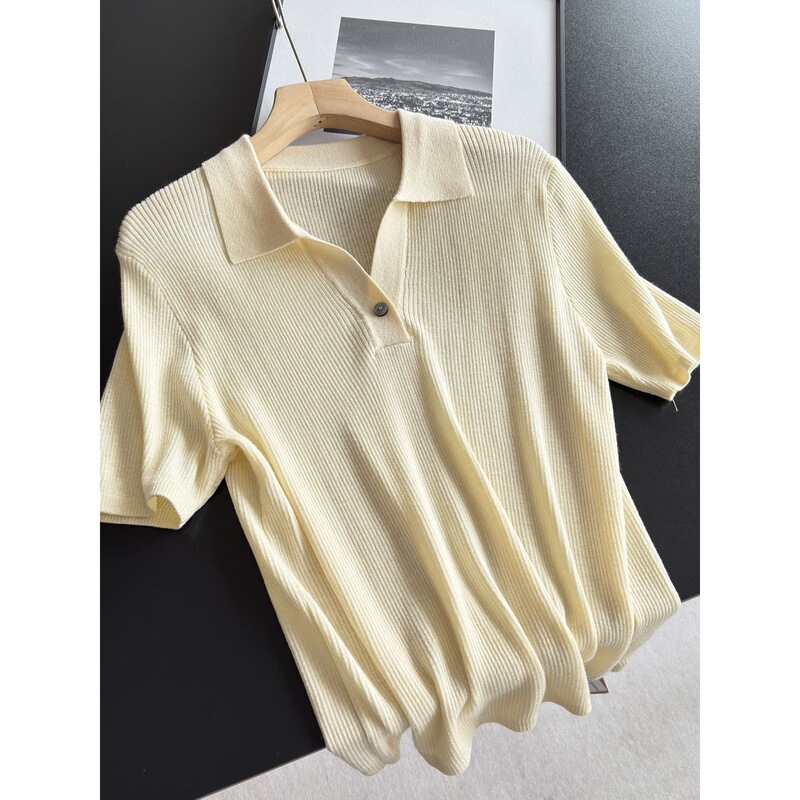 2026 New Ribbed Knit Small V-Neck T-Shirt Short-Sleeve Top Sweater Base Layer Women's Wholesale H12Ds78799
