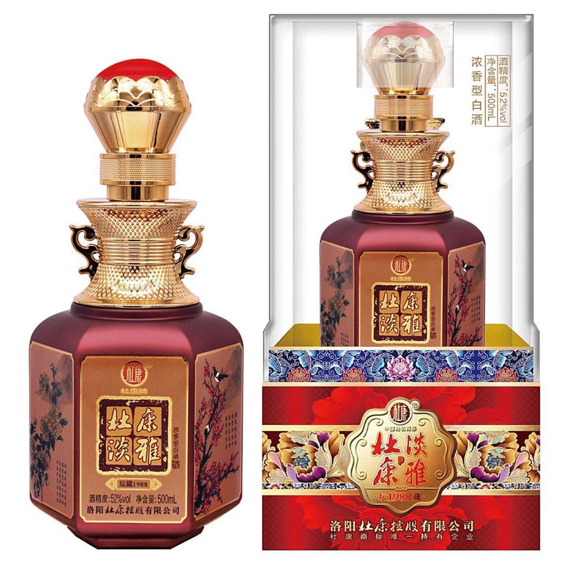 杜康淡雅1988   浓香型52度  一箱6瓶500ml  支持婚宴团购
