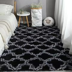 Cross-border silk chiffon tie-dye print rug Instagram long-haired black and white grid bedside rug living room plush rug can be shipped