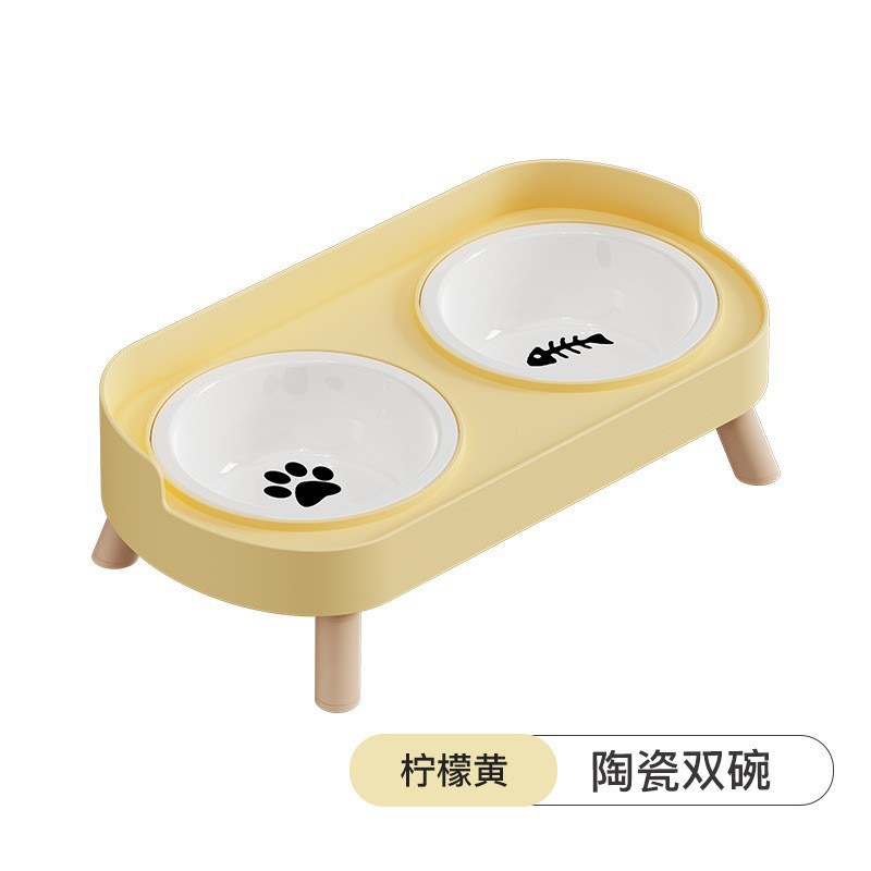 temu transfronterizo tazón de gato de cerámica doble tazón volcado para gatos alimento para mascotas de acero inoxidable tazón para perros de cuello para gatitos