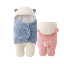 跨境婴儿襁褓秋冬季羊羔绒睡袋新生儿加厚分腿抱被宝宝防惊跳包被