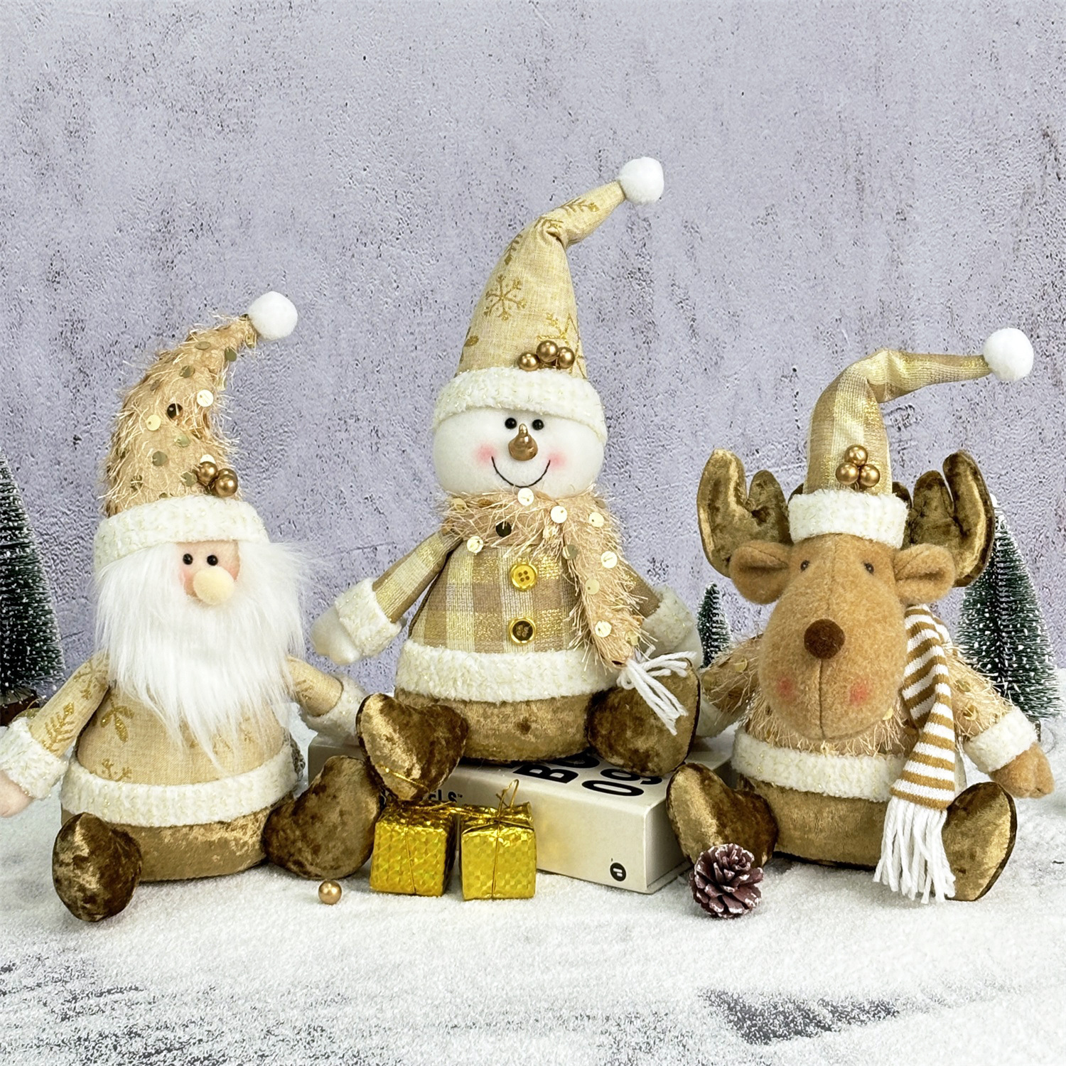 新款圣诞树小挂件圣诞老人装饰 金色圣诞雪人针织小摆件圣诞礼品