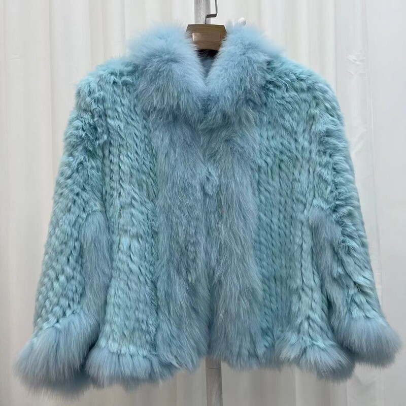 Western Style 2025 Internet Celebrity Fashion Real Rabbit Fur Woven Jacket Women's Autumn and Winter Fur Shawl Fox Fur One-Size-Fits-All Cardigan