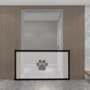 White fence, plastic hands and feet prints, pet
